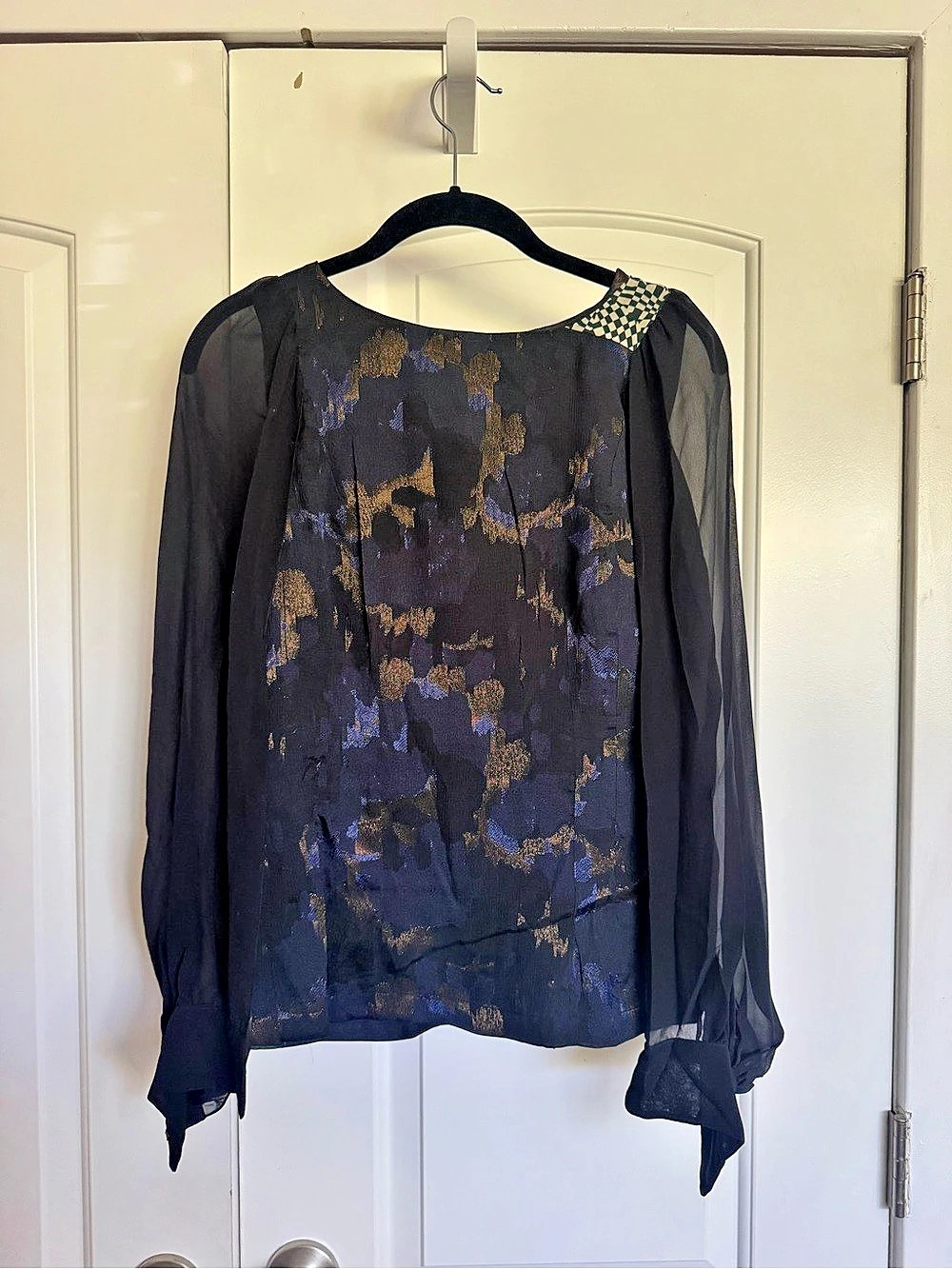 Dries Van Noten Abstract Long Sleeve Blouse in Black & Gold size 6